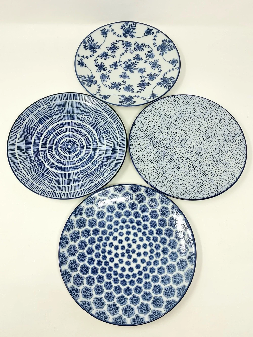 IKEA ENTUSIASM Porcelain Side Plates Blue & White Pattern 7” Set of 4 Farmhouse